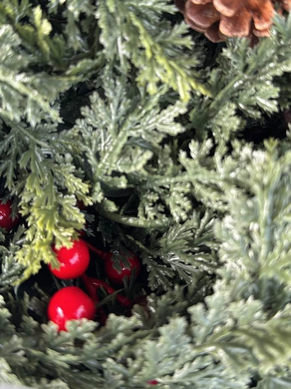Artificial Cedar Holiday Wreath with Pinecones and Red Berries - Green
